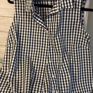 Lands' End Black and White Gingham Sleeveless Shirt